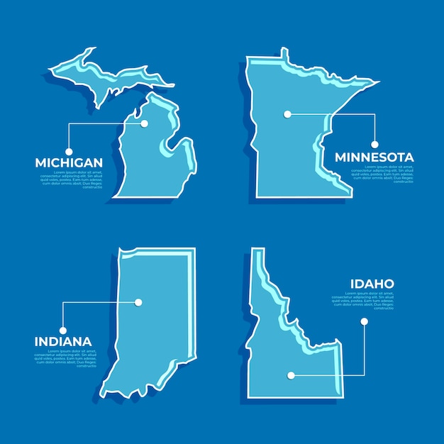 Mapa de contorno dos estados dos EUA de design plano