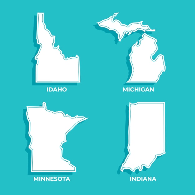 Mapa de contorno dos estados dos eua de design plano