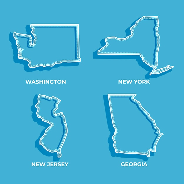 Mapa de contorno dos estados dos eua de design plano