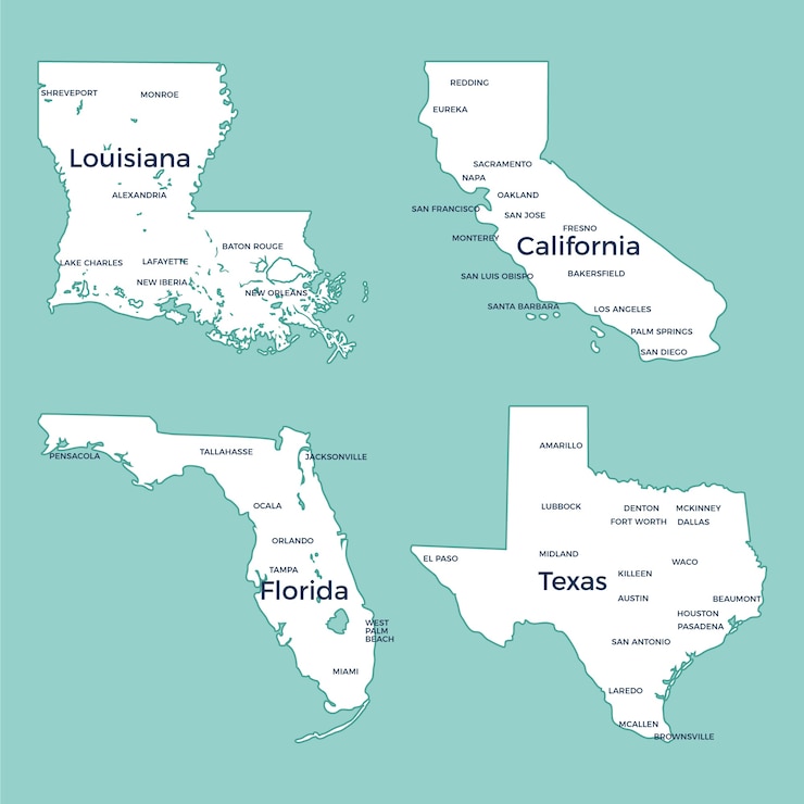 Vetor grátis mapa de contorno dos estados dos eua de design plano
