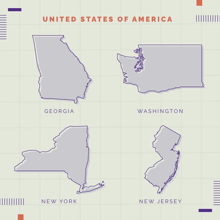 Vetor grátis mapa de contorno dos estados dos eua desenhados à mão