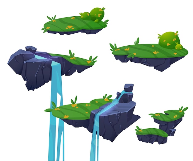 Mapa de nível de jogo ui ilhas de terra rochosa flutuantes