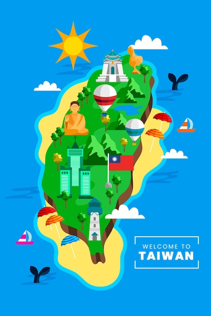 Mapa de Taiwan com pontos de referência