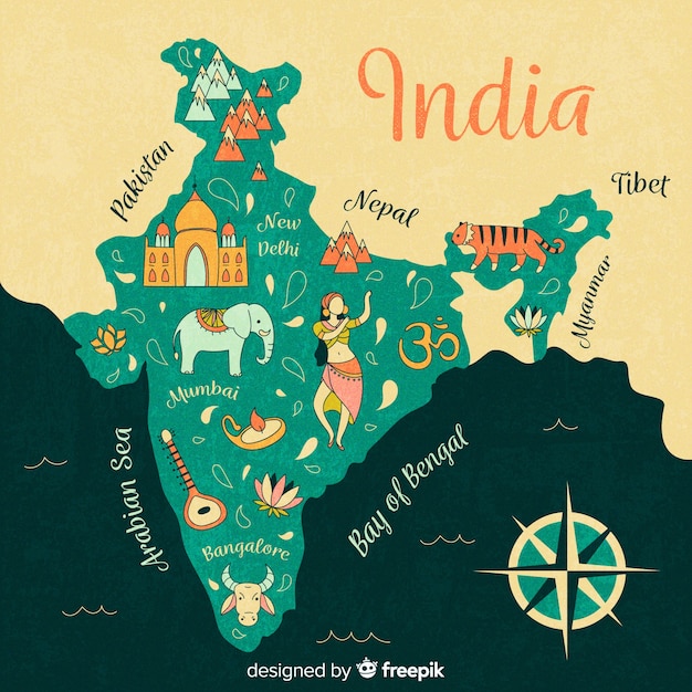 Vetor grátis mapa desenhado de mão da índia