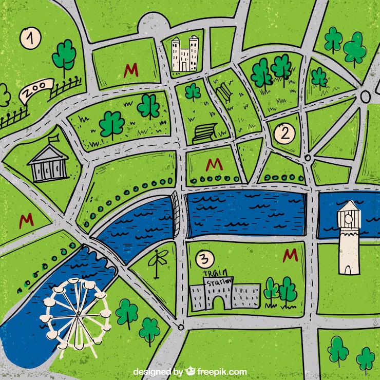 Vetor grátis mapa desenhado mão da cidade