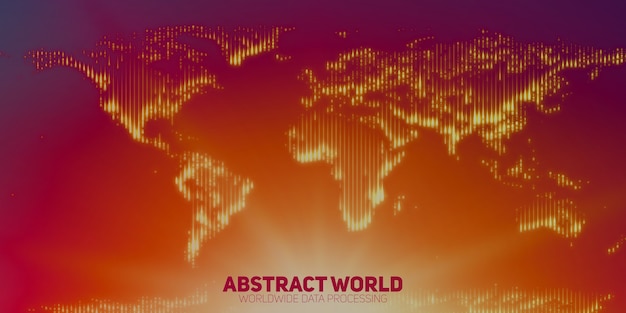 Mapa do mundo abstrato construído com pontos brilhantes. continentes com um alargamento na parte inferior