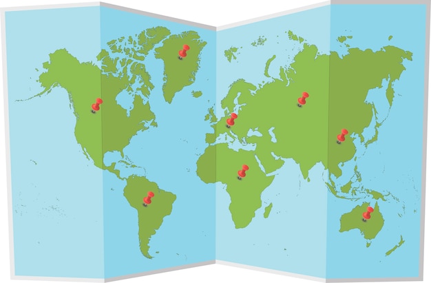 Mapa do mundo com alfinetes