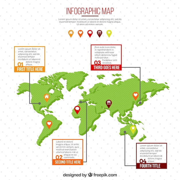 Vetor grátis mapa do mundo com caixas de texto