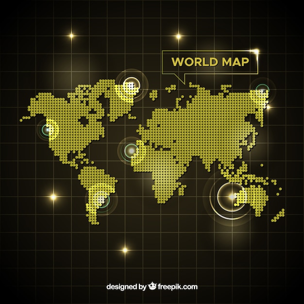 Vetor grátis mapa do mundo dourado com pontos