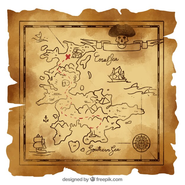 Mapa do vintage com tesouro do pirata