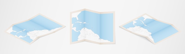 Mapa dobrado de barbados em três versões diferentes.