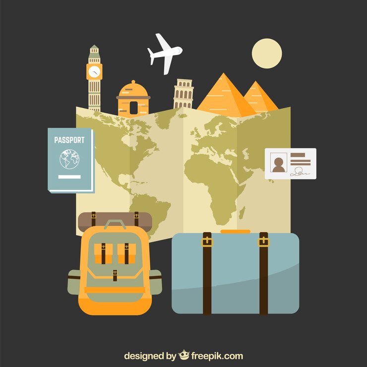 Vetor grátis mapa e elementos de viagem com design plano