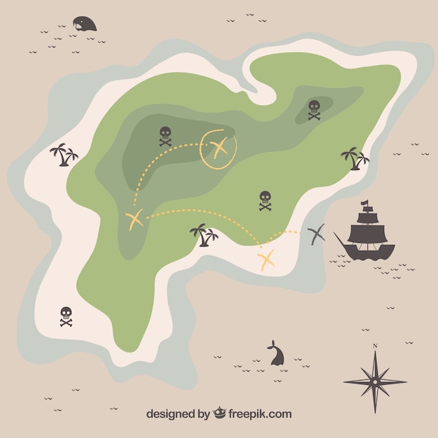 Vetor grátis mapa, ilha, pirata, tesouro