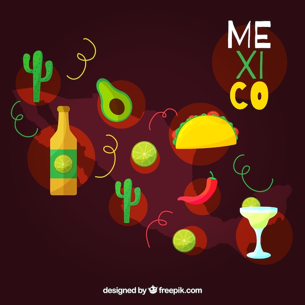 Mapa mexicano com elementos culturais