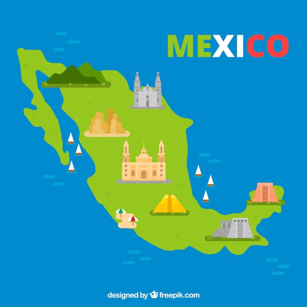 Vetor grátis mapa mexicano com elementos de fundo