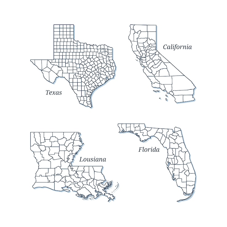 Vetor grátis mapas de contorno dos estados unidos de design plano