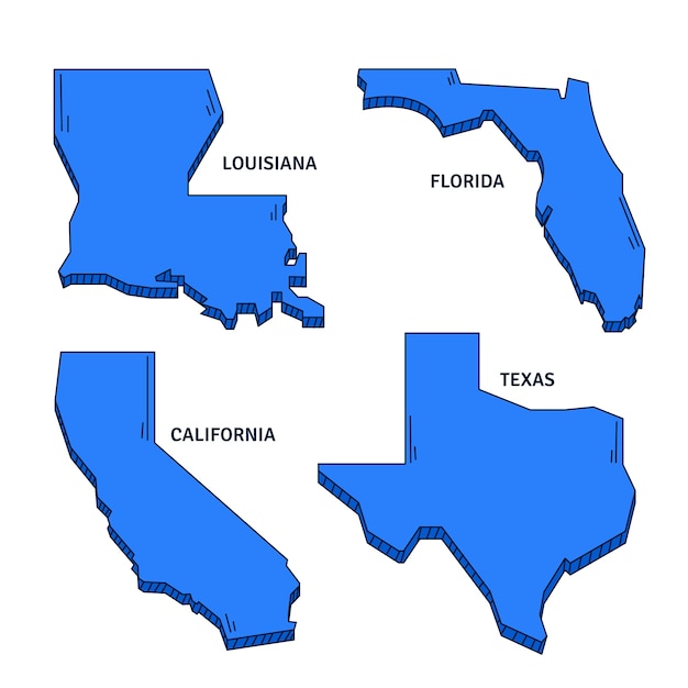 Vetor grátis mapas de contorno dos estados unidos desenhados à mão