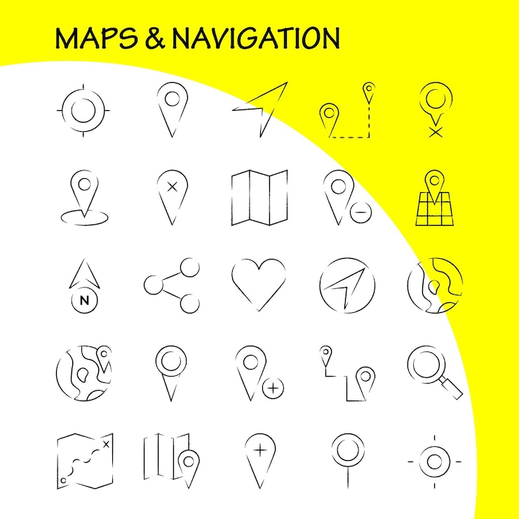 Vetor grátis mapas e pacote de ícones desenhados à mão de navegação para designers e desenvolvedores ícones de gps excluir mapa mapas navegação bússola gps cabeçalho vetor