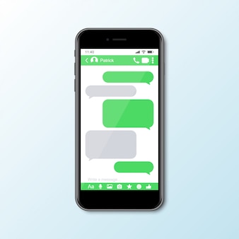 Maquete com smartphone com janela do messenger para mídias sociais
