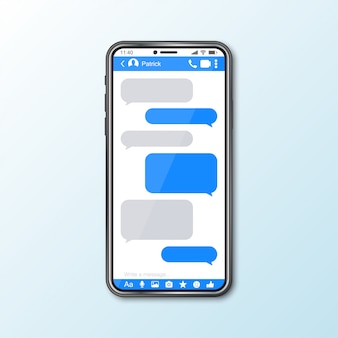 Maquete com smartphone com janela do messenger para mídias sociais