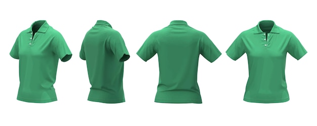 Maquete de camisa polo verde feminina em visão diferente