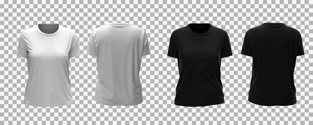 Maquete realista de camiseta branca e preta feminina