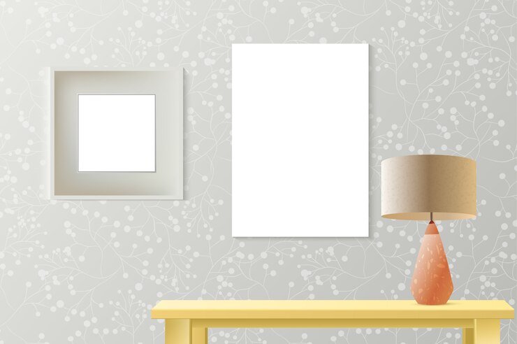 Vetor grátis maquete realista de sala interior com papel de cartaz na parede