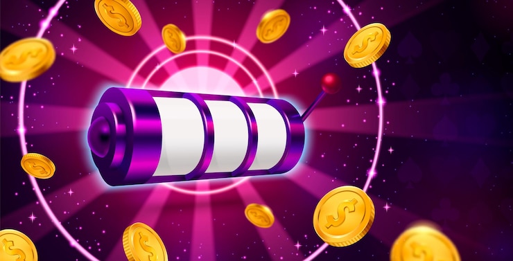 Vetor grátis máquina caça-níqueis de casino 3d fundo de jogo roxo