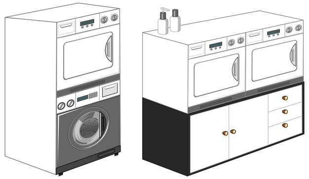 Máquinas de lavar com máquina de lavar roupa isoladas no fundo branco