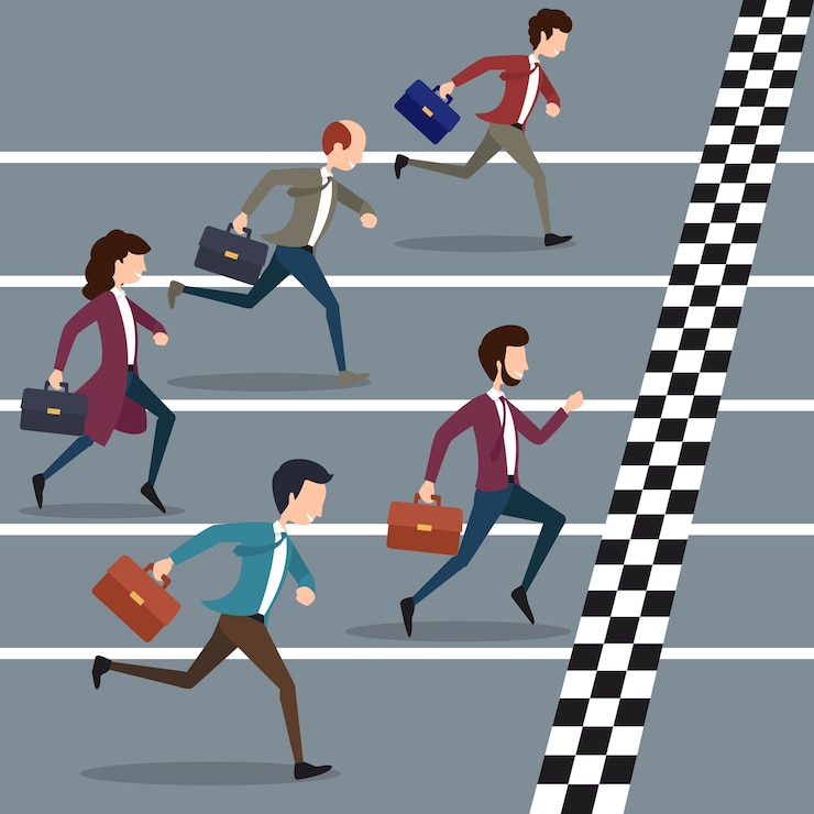 Vetor grátis maratona de vencedores de empresários. esporte de negócios, competição de maratona de sucesso, objetivo de negócios