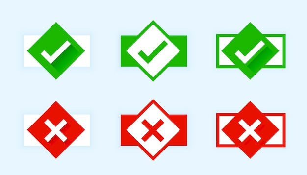 Vetor grátis marca de verificação de estilo simples e botões de cruz