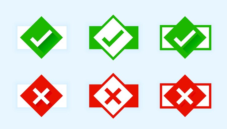 Vetor grátis marca de verificação de estilo simples e botões de cruz