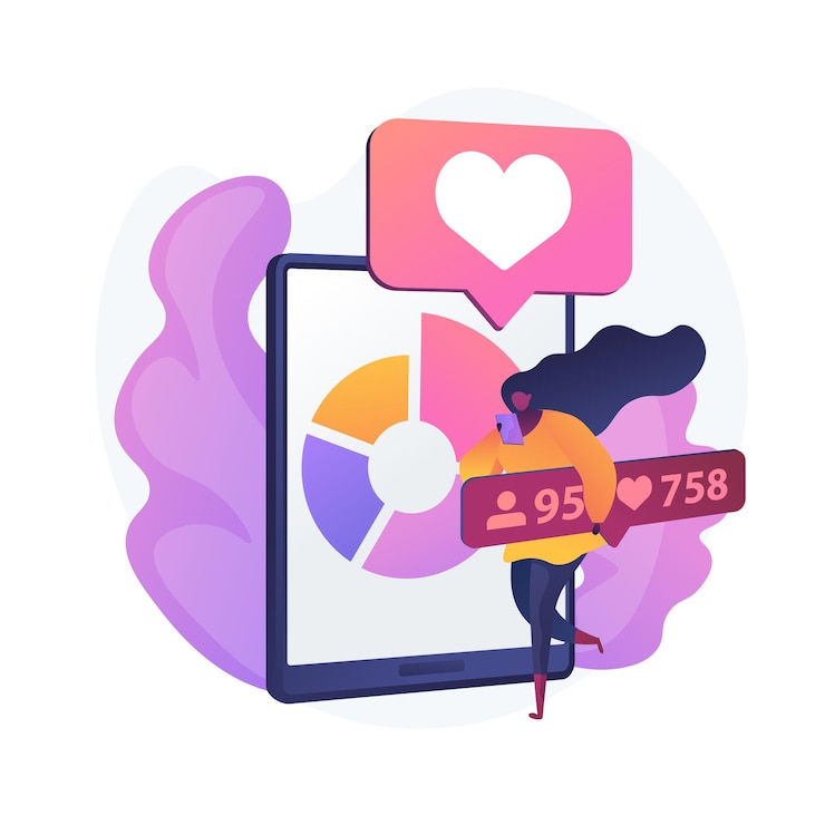 Vetor grátis marketing de blogs de mídia social. desenvolvimento de design de aplicativo para smartphone. personagem influenciador da rede online. comercial da internet, seguidor, gosta de atrair.