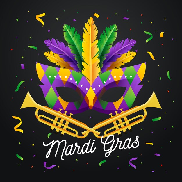 Máscara de mardi gras de design plano com letras