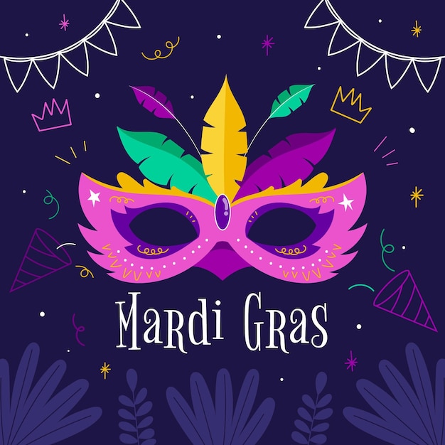 Máscara de mardi gras desenhada à mão