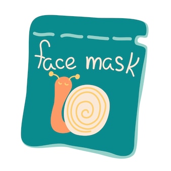 Máscara facial hidratante. máscara facial com caracol. embalagem máscara facial cercada. cosméticos para rosto e autocuidado. mão desenhar ilustração em vetor dos desenhos animados.