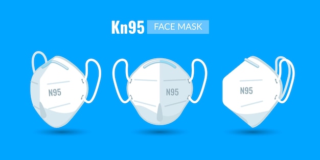 Máscara facial kn95 plana em diferentes perspectivas