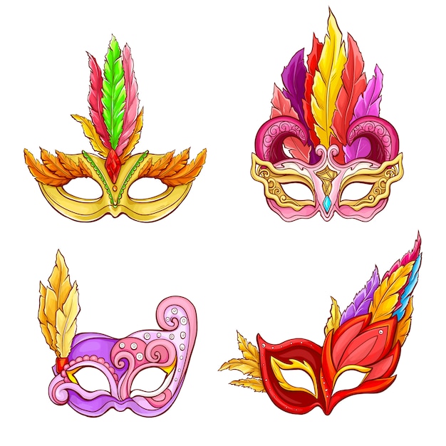 Máscaras Colombina com conjunto de desenhos animados de penas