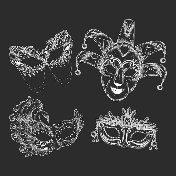 Vetor grátis máscaras de carnaval veneziano desenhadas à mão realistas