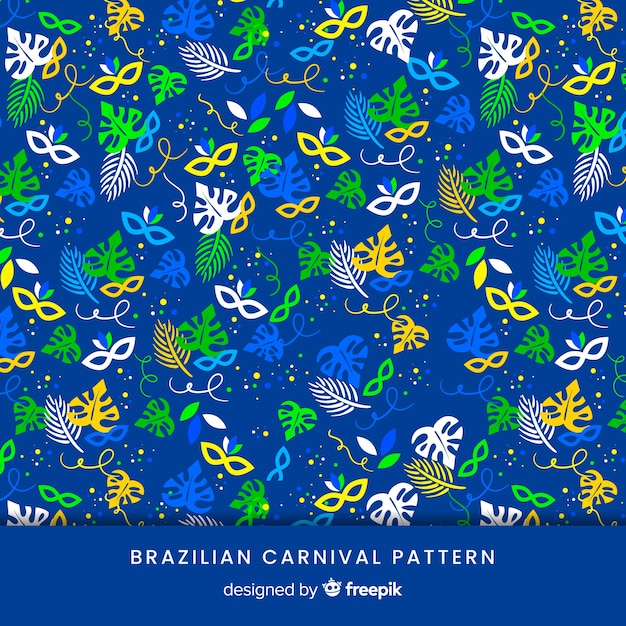 Vetor grátis máscaras e folhas padrão de carnaval brasileiro