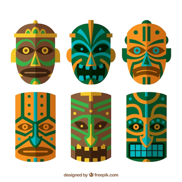 Vetor grátis máscaras tiki tradicionais e modernas