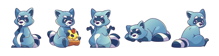 Vetor grátis mascote de guaxinim bonito em diferentes poses