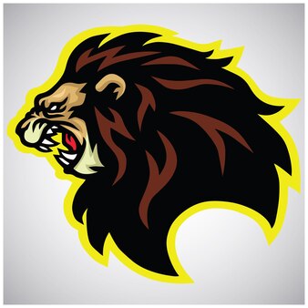 Mascote do logotipo da cabeça de leão selvagem rugindo