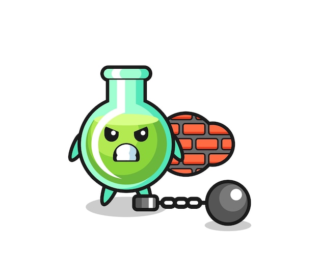 Mascote do personagem de copos de laboratório como um prisioneiro, design de estilo fofo para camiseta, adesivo, elemento de logotipo