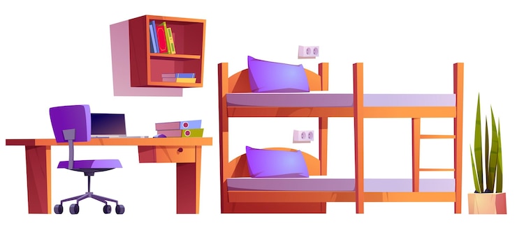 Vetor grátis material do interior do albergue ou dormitório estudantil