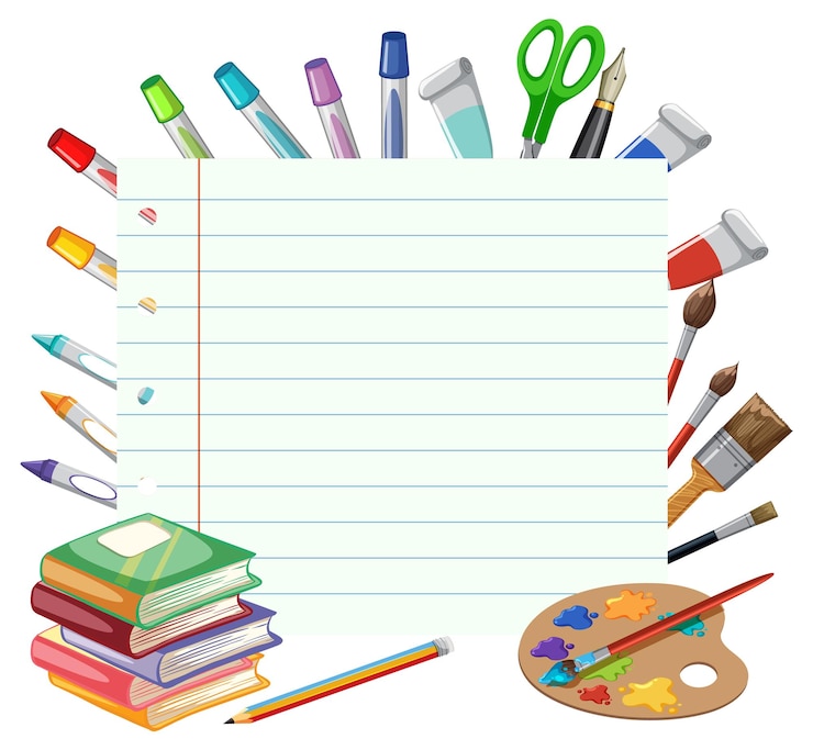 Vetor grátis material escolar e caderno criativo