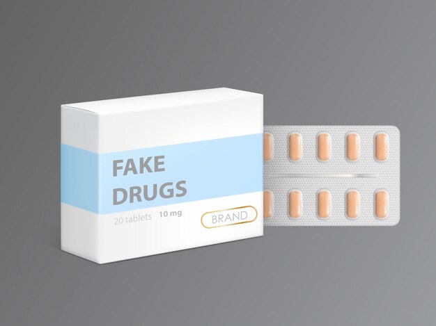 Medicamentos falsificados em caixa de papelão