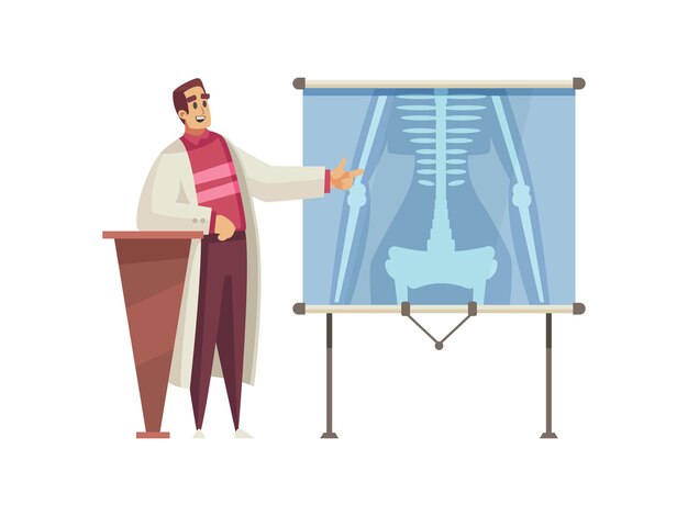 Médico falando em desenho animado de conferência médica