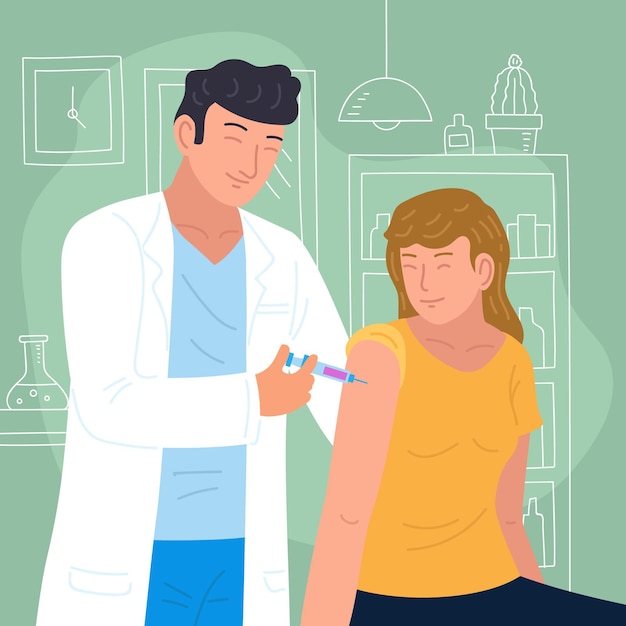 Vetor grátis médico injetando vacina em um paciente