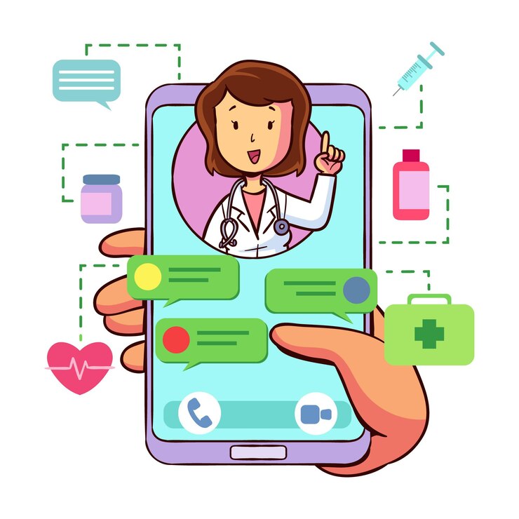Vetor grátis médico online ilustrado no aplicativo de videochamada
